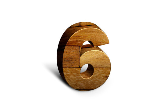 3d Wood Numbers, Alphabet Number Six made of wood material, high-resolution image of 3d font, ready to use for graphic design purposes