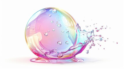 Poster - In the initial stage of an explosion, transparent rainbow air spheres are reflected and highlighted by the reflections of the white background.