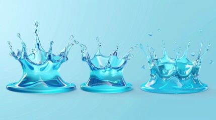 Poster - Realistic 3d modern illustration, clipart, hydration ad. Aqua liquid with spray droplets side view isolated on transparent background.