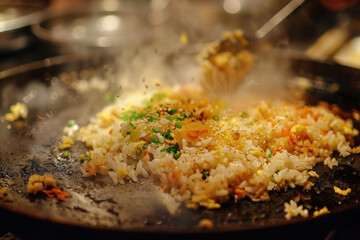 Sticker - Sizzling Fried Rice Cooking in a Hot Wok