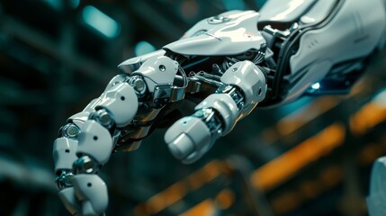 This is a modern humanoid robot arm with a working hand that is a delicacy of mechanistic wonder. A high-tech prosthesis that will assist people who lost their hand in an accident.