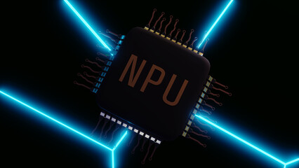 3d rendering of Neural Processing Unit called NPU processor, An AI accelerator, or deep learning processor