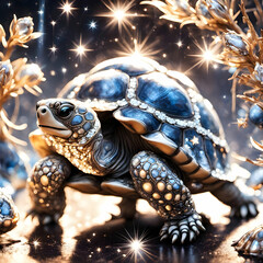 Wall Mural - A majestic cute baby tortoise adorned with sparkling diamonds, its shell reflecting the light of a thousand stars.