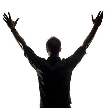 man raising both hands silhouette on transparent bg