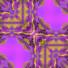 Aufkleber - Abstract symmetrical digital illustration of intricate yellow and purple wavy contours. 3d rendering