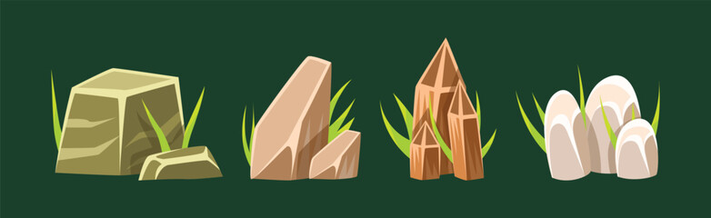 Poster - Rock and Mountain Rough Terrain Game Element Vector Set