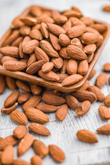 Sticker - Peeled almond nuts in bowl,