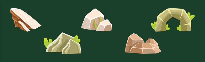 Poster - Rock and Mountain Rough Terrain Game Element Vector Set