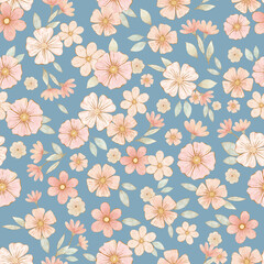 Wall Mural - Seamless watercolor small flowers pattern background