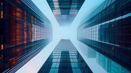 Wall Mural - View to the modern office building skyscrapers from the bottom