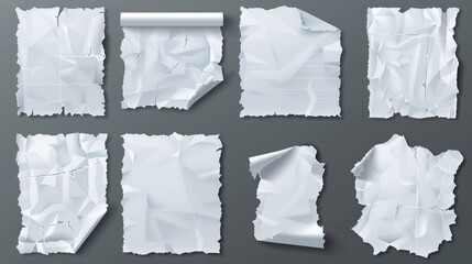 Poster - Various ragged torn paper sheets isolated on transparent background, realistic 3d modern illustration of torn paper sheets.