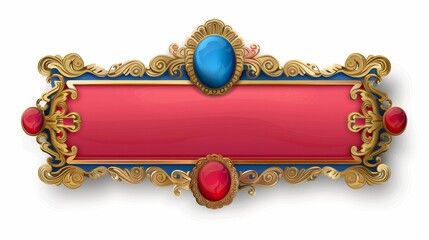 Isolated long golden royal gui modern rpg element for shooter animation. Horizontal panel assets for app in red and blue colours.