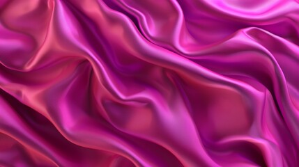 Poster - A magenta color silk fabric texture background. A luxury satin drapery material pattern in a realistic red 3D wallpaper. A modern beautiful textile glossy material with creases.