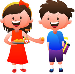 Poster - Cheerful Indian Brother and Sister Celebrating Raksha Bandhan, PNG Cartoon Illustration.