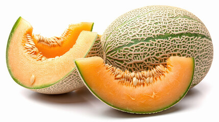 Wall Mural - Cantaloupe fruit on white background