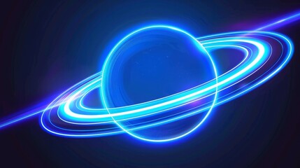 Wall Mural - The circle flare is a neon light effect of a planet ring in outer space. Speed motion trail with blue glowing lines isolated on black background, modern realistic illustration.