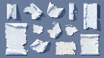 Poster - Fragments of torn paper. Realistic modern illustration set of cut and broken paper for collage and scrapbooking. Notebook pages and scraps with ragged borders.