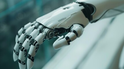 Poster - mechanic wonder of the modern humanoid robot arm working hand, a high-tech prosthesis to help people