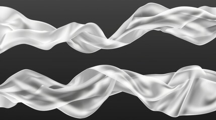Poster - An illustration of white silk ribbons on a transparent background. An illustration of soft home textile, satin cloth waves floating in the wind.