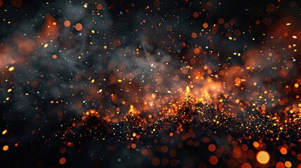 Wall Mural - A black and orange background with a lot of fire and smoke. The fire is very large and the smoke is very thick
