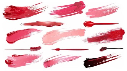 Wall Mural - Lipstick or nail polish swatch with red and pink highlights. Modern illustration of painted lip makeup product brush smudge. Glossy cream brushstroke stripe and blotch.