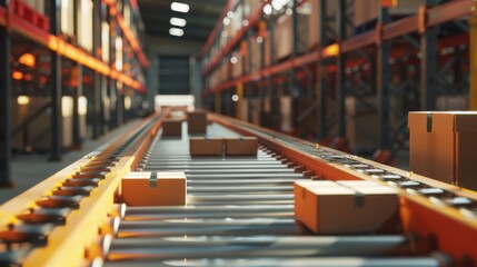 Poster - An automated conveyor belt sorting mechanism for a logistics center. Automatic Engineering Solutions handling and preparing parcels for delivery.