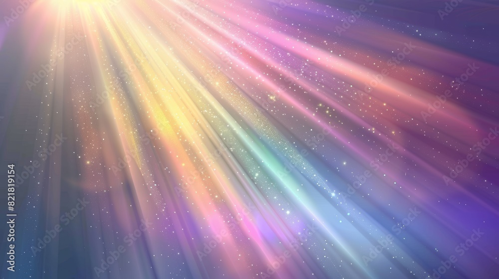 Falling Rays Illustration Radiant solar beams fall from above, shining light rays with rainbow ...