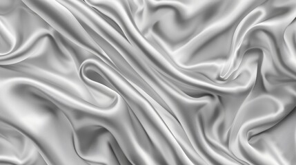 Poster - Top view of luxury silver silk fabric texture banner. Realistic modern abstract soft satin cloth frame with crease for presenting cosmetic products. Drapery elegant material illustration.