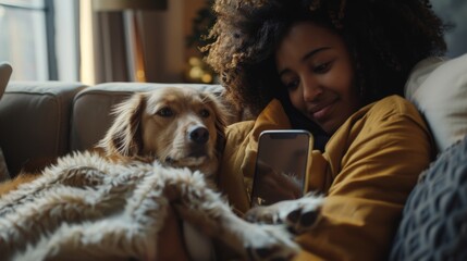 Poster - A Female Chats with Her Beautiful Friend from Home Living Room on a Video Call. Freelancer Chats with a Client Over the Internet on a Video Call.