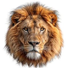 front view of lion head isolated on transparent background ,lion face png ,generative ai