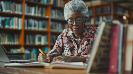 Poster - women in their middle age motivated to learn new skills during an adult education course. various ma
