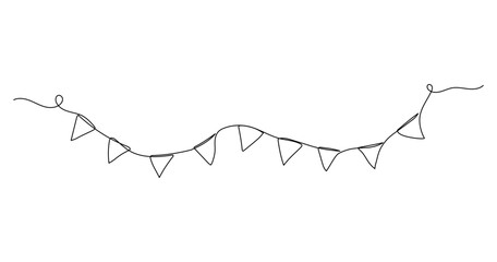 One line party garland sketch. Hand drawn elements. Vector continuous outline isolated illustration