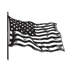 American Flag Black And White Waving Images isolated on white