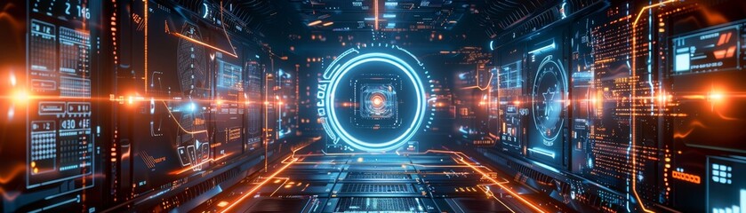 Poster - Sci-fi digital interface mega set. Callouts, FUI circle set, loading bars. Dashboard display virtual reality technology screen. Modern graphics.