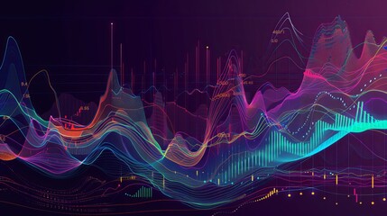 Canvas Print - Detailed forex and stock market diagrams with lines and dynamics