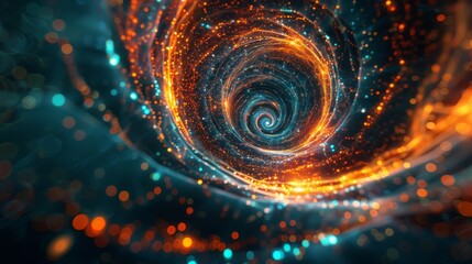 Poster - Intense vortex energy, cosmic spiral waves, multicolor swirls explosion. Abstract and futuristic digital background.