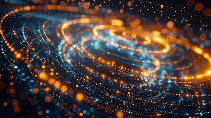 Poster - The background has illuminated fiber optic connections, quantum computing network system, and electronic global intelligence