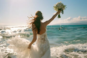 bride on the beach in the summer