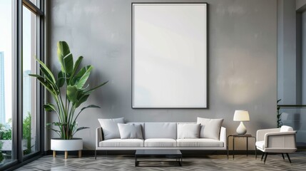 Poster - An office interior with an empty poster on the wall, clean design, and contemporary furniture.