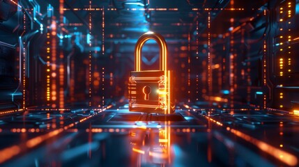 Poster - Integrated electronic circuits, a password security system, and a confidential system of data storage are the key features of this golden padlock