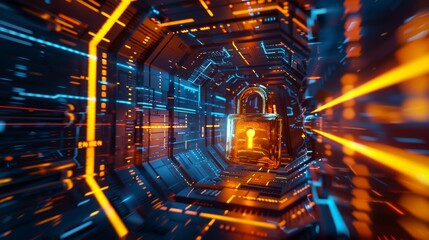 Poster - Padlock shaped like a shield, password security, identification by safe technology for confidentiality and privacy