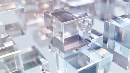 Poster - Animation depicting rotating glass squares on a light background in 4K in an abstract style, seamless looped video in 4K