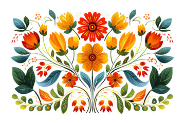 Wall Mural - a decorative floral pattern illustration with orange and yellow flowers.