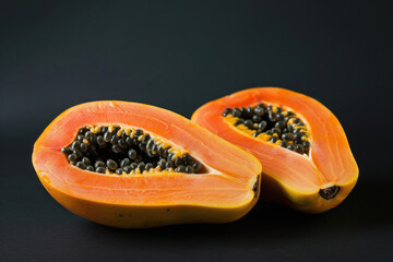 Sticker - Fresh cut papaya on black background