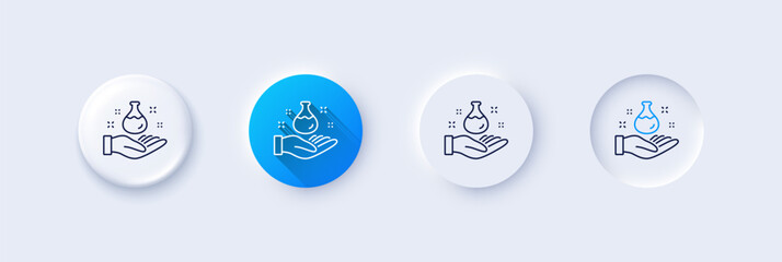 Wall Mural - Chemistry lab line icon. Neumorphic, Blue gradient, 3d pin buttons. Laboratory flask sign. Analysis symbol. Line icons. Neumorphic buttons with outline signs. Vector