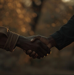 close up of 2 black hands handshaking, cinematic