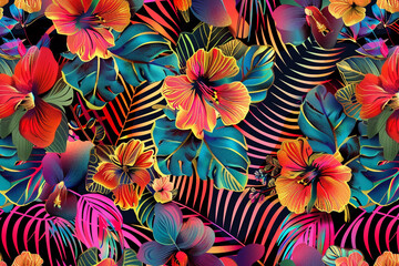 Wall Mural - Striped floral pattern, Seamless pattern, futuristic background 