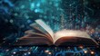 © SH Design - An open book with pages turning into digital data streams, representing the integration of technology and education in AI educational tools.