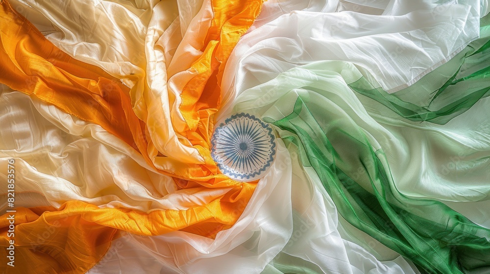 Closeup picture of Indian flag made up of pure cotton or khadi, showing ...
