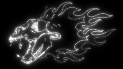 Poster - silhouette tiger skull with flames in neon style